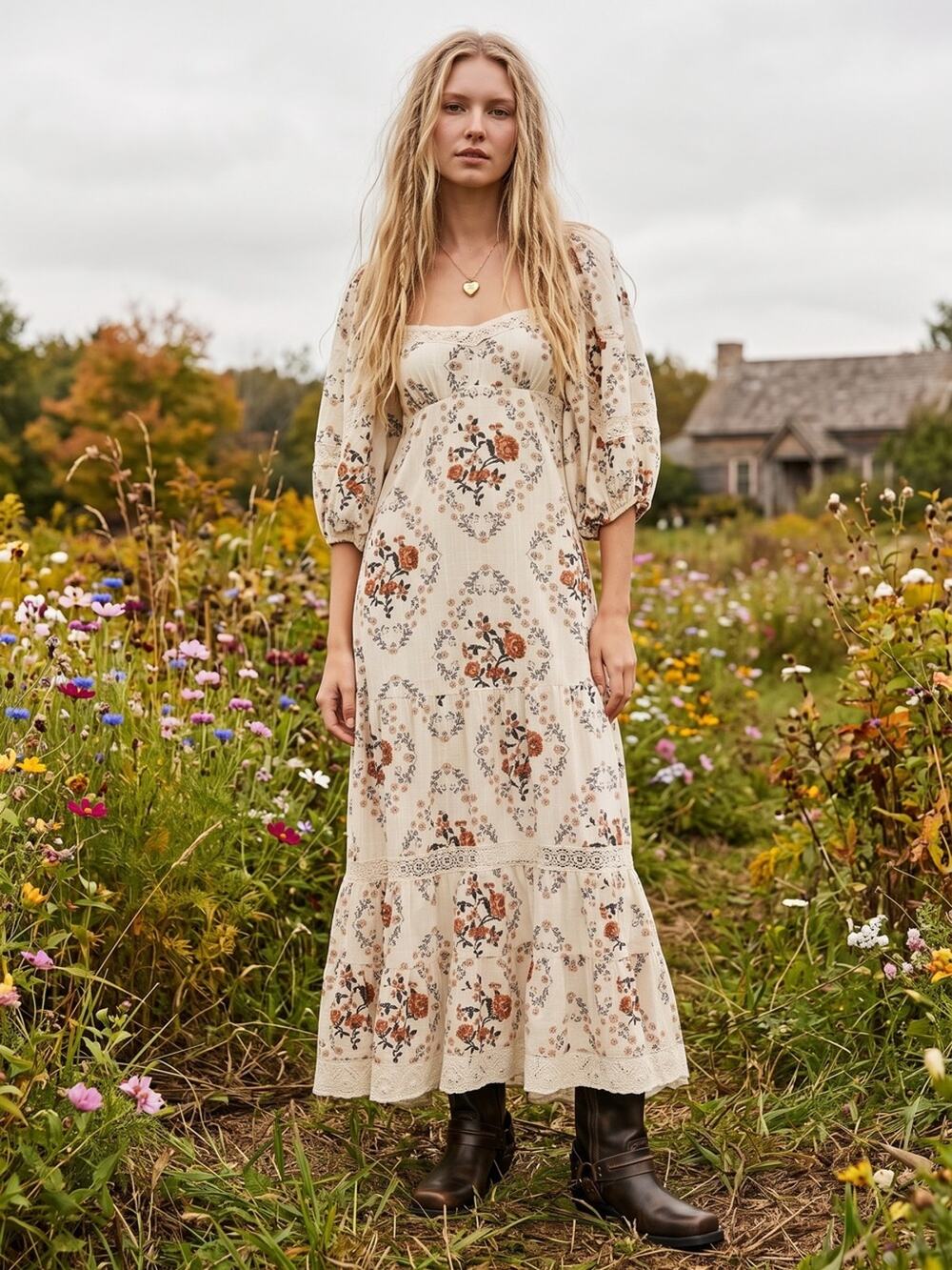 Free People Ethereal Dainty All the Attitude Printed Maxi Dress Small Cottage